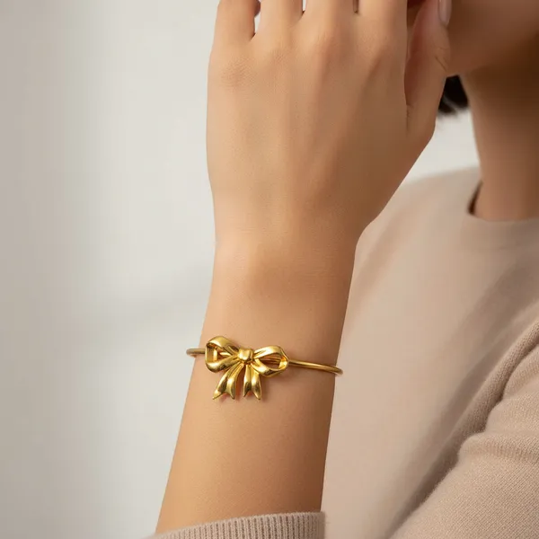 Gold_Plated_Brass_Bow_Bracelet_For_Women